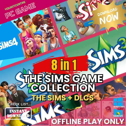 The Sims 8 in 1 collection The sims + All Dlcs (1, 2, 3, 4 + Spin Offs) Medieval, Pets, Latest Updates PC Game Instant Download Offline only